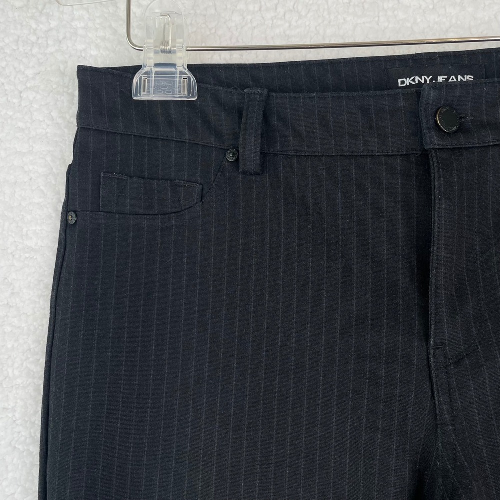 DKNY Jeans Womens Black Pinstripe Slim Leg Trousers Size Medium - Picture 3 of 11